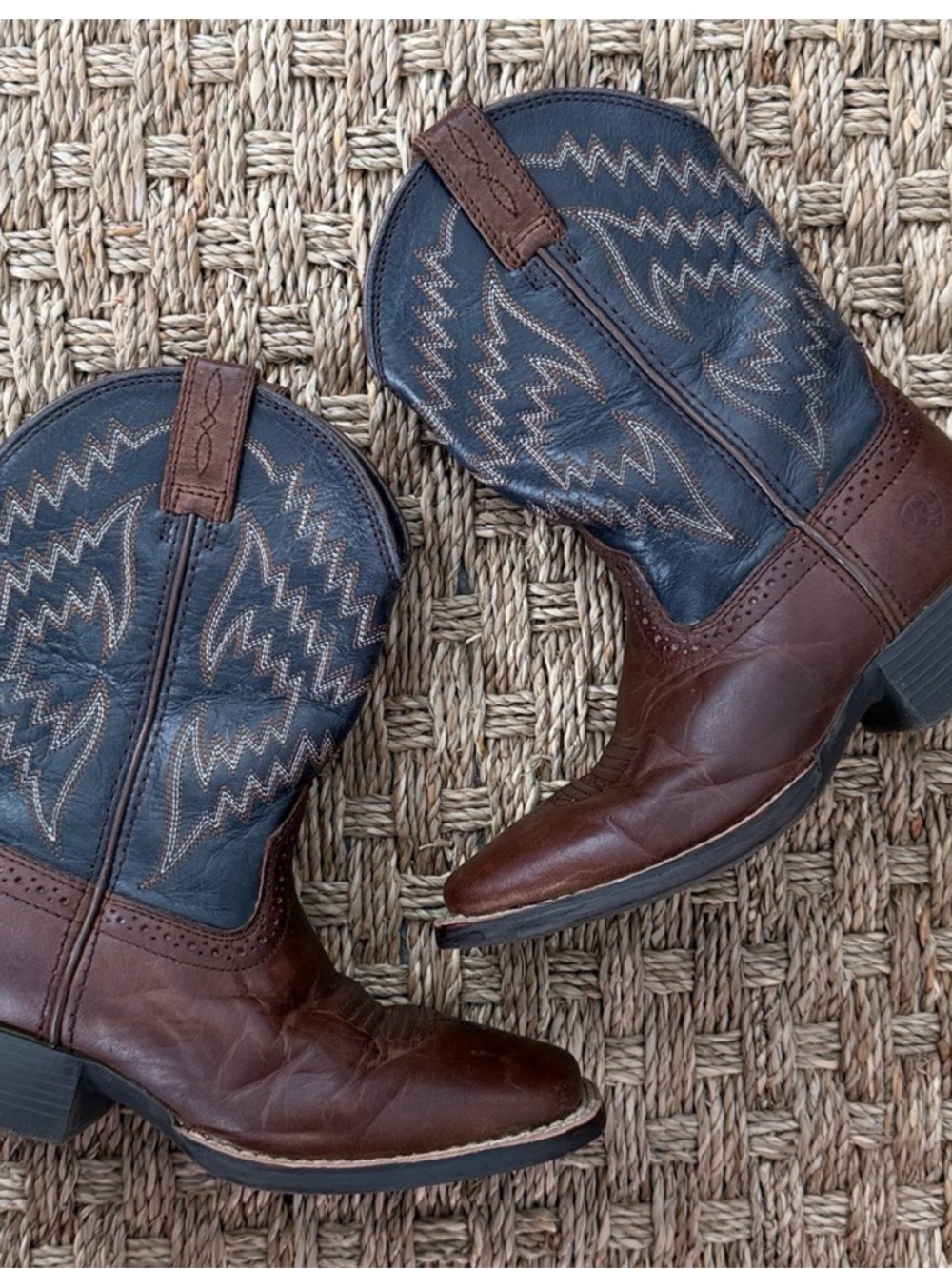 Ariat Brown and Dark Blue Kids Western Boots